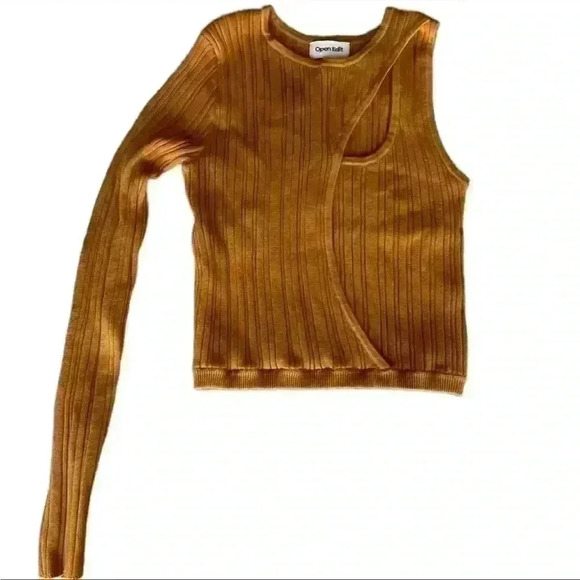 Open Edit Asymmetric Keyhole One Sleeve Sweater in Orange Inca Size X-Small NWT - Picture 10 of 10